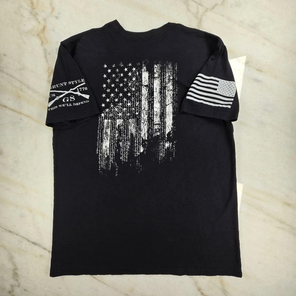 Grunt Style T-Shirt Mens XXL Black 1776 American Flag Patriotic Military Grunge